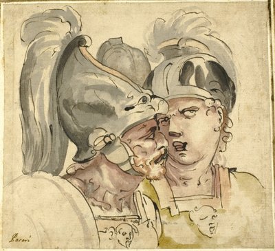 会話する2人のヘルメット兵士 作： Giuseppe Passeri