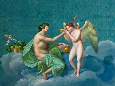 バッカスとキューピッド、1830年頃（フレスコ画） 作： Giuseppe Patania