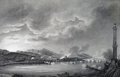 イギリス艦隊に砲撃されるジェノバ、1800年5月25日、ジュゼッペ・ピエトロ・バジェッティ（1764-1831）の図面からのスティール・エングレーヴィング、パリ 作： Giuseppe Pietro Bagetti