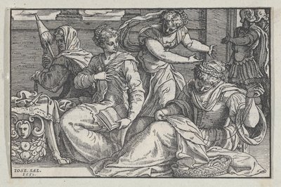娘たちに裁縫を教えるルクレティア、1557年。 作： Giuseppe Porta