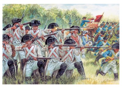 アメリカ独立戦争：アメリカ人と戦うフランス軍連隊 - ジュゼッペ・ラヴァのイラスト 作： Giuseppe Rava