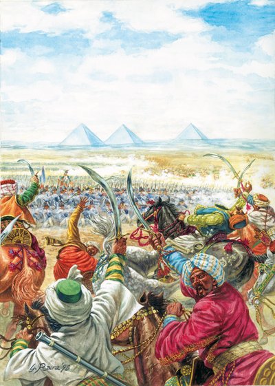 エジプト遠征（1798-1801）：「1798年7月21日のピラミッドの戦い - エジプト遠征：ピラミッドの戦い（エンバベの戦い）7月21日 作： Giuseppe Rava