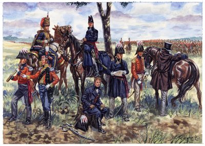 第一帝政1815年6月18日、ワーテルローの戦いでのウェリントン公爵の杖 - ジュゼッペ・ラーヴァによるイラスト 作： Giuseppe Rava