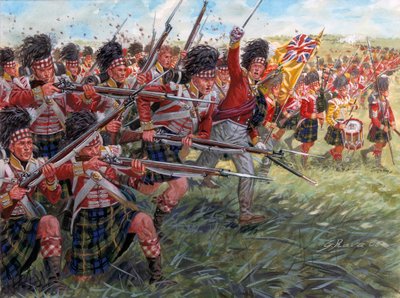 最初の帝国ワーテルローの戦いにおけるスコットランド歩兵の突撃 作： Giuseppe Rava