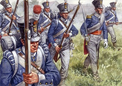 最初の帝国：1815年頃のベルギーまたはオランダの歩兵 - First empire: Belgian or dutch infantry - イラスト：Giuseppe Rava 作： Giuseppe Rava
