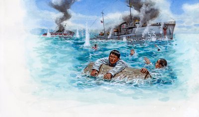 仏泰戦争（1940年～1941年）：インドシナにおけるプラーク・ピブルソングラム将軍のタイ軍とヴィシー政府のフランス軍との海戦 - 仏泰戦争：タイとヴィシー・フランスの間で繰り広げられた海戦 - Illustra 作： Giuseppe Rava