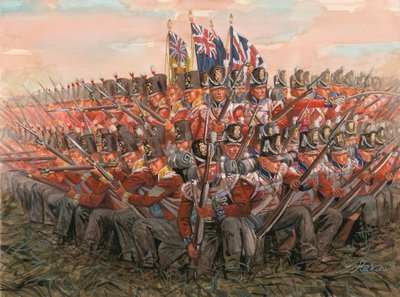 ナポレオン戦争：ワーテルローの戦いでのイギリス兵 1815年6月18日 イラスト：Giuseppe Rava 作： Giuseppe Rava
