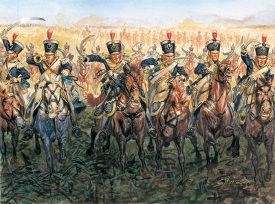 ナポレオン戦争：突撃するイギリス騎兵隊 イラスト：Giuseppe Rava 作： Giuseppe Rava