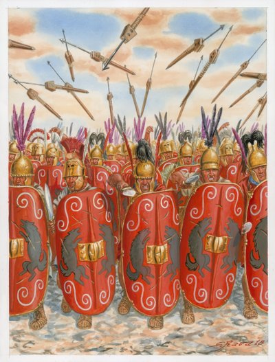 戦闘中の共和国ローマ軍団兵 作： Giuseppe Rava