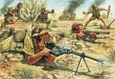 第二次世界大戦：1934年から1943年のイタリア占領下のリビアにおけるイタリア軍兵士（歩兵とバーサグリエ） - 第二次世界大戦：イタリア占領下のリビアにおけるイタリア軍バーサグリエリと歩兵 作： Giuseppe Rava