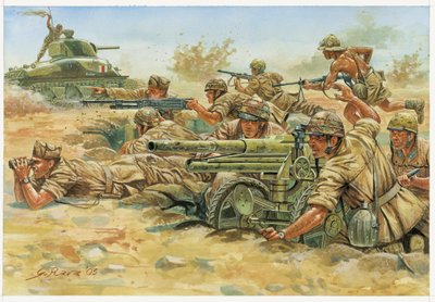 第二次世界大戦：北アフリカのイタリア空挺部隊フォルゴーレ師団の兵士たち 作： Giuseppe Rava