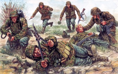 第二次世界大戦：ドイツ帝国陸軍の精鋭部隊、シュトゥルムトルッペンの兵士たち。 作： Giuseppe Rava