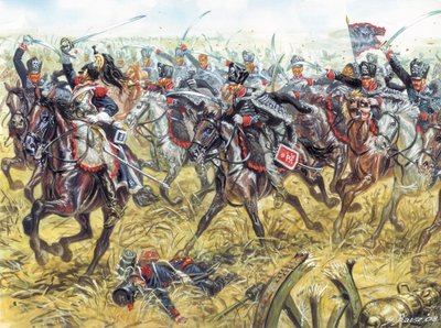 1810年頃、プロイセン軍の死のフッサール兵 - プロイセン軍のフッサール兵（ライプ＝フサレン連隊）1810年頃 - イラスト：ジュゼッペ・ラヴァ 作： Giuseppe Rava
