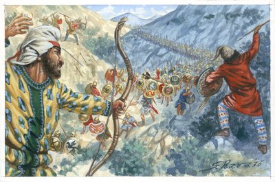 アルタクセルクセス2世がペルシャ帝国の王位奪取を企て、キュロス1世に雇われた主にギリシア人の傭兵部隊。 作： Giuseppe Rava