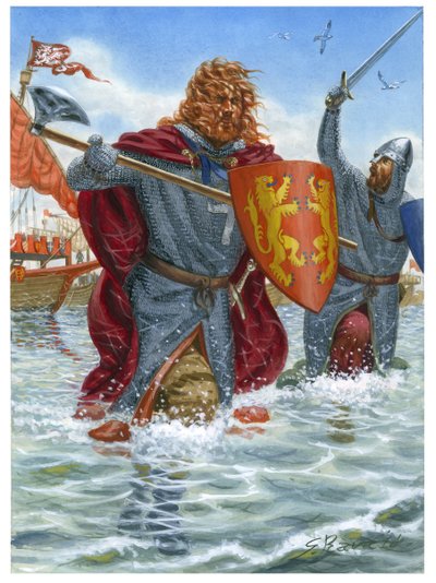 第3回十字軍ライオンハートとして知られるイングランドのリチャード1世（1157-1199）がサン・ジャン・ダクレを襲撃（1191年）（イラスト） 作： Giuseppe Rava