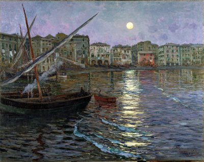 Poesia Lunare Port in the Moonlight (月光による港の眺め) (キャンバスに油彩) 作： Giuseppe Sacheri
