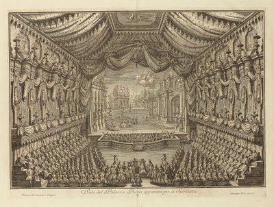 ナポリ王宮での「ラ・セレナータ」の演奏 par Vasi, Giuseppe (1710-1782).銅版画、サイズ：41.5x62 作： Giuseppe Vasi