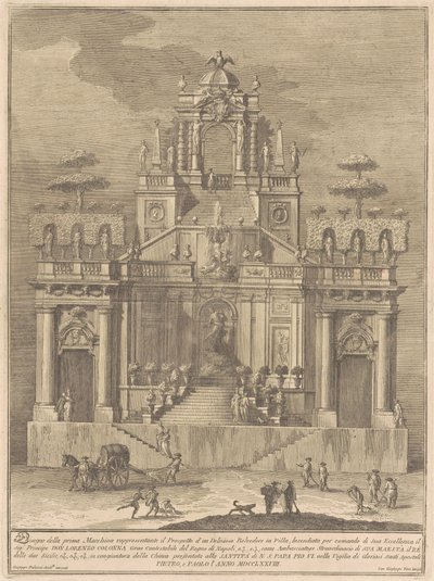 1778 年の中国のプリマ マッキナ: ヘラクレスとアンタイオスのいる田舎のベルヴェデーレ 作： Giuseppe Vasi, after Giuseppe Palazzi