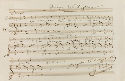 1869年5月28日、1869年、セントアガタのラフォルツァデルデスティーノからの音楽の引用。 作： Giuseppe Verdi