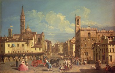 サン・フィレンツエ広場のバディア・フィオレンティーナとパラッツォ・デル・ポデスタ 1754年頃（油彩・キャンバス 作： Giuseppe Zocchi
