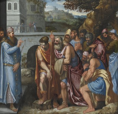 ヨセフとその兄弟たち」 サルヴィアーティ、ジュゼッペ（1520-1575）。木に油彩、サイズ：62x62 作： Giuseppe della Porta Salviati