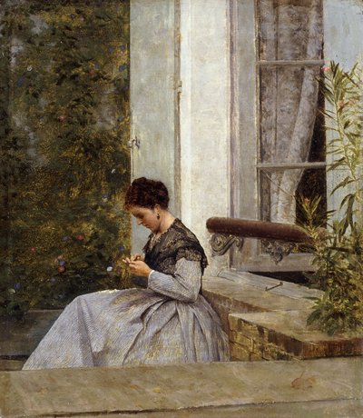 かぎ針編みの女性、 作： Giuseppe or Joseph de Nittis