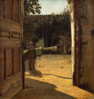 太陽に照らされた中庭、カントリーハウスの内部 作： Giuseppe or Joseph de Nittis