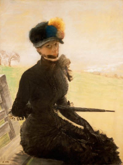 La femme aux pompons （ポンポンを持った女性） 1879年頃 （パステル・キャンバス 作： Giuseppe or Joseph de Nittis