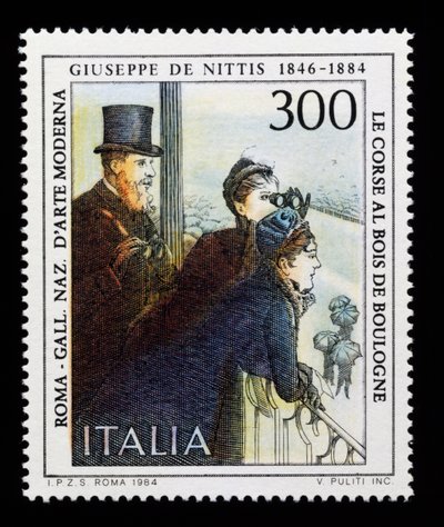 ジュゼッペ・デ・ニッティス（1846-1884）を讃えるイタリアの芸術シリーズの郵便切手、300リラの切手 作： ジュゼッペまたはジョセフ・ド・ニッティス