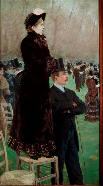 ブーローニュ河畔のレース 競馬を見る観客たち 作： Giuseppe or Joseph de Nittis