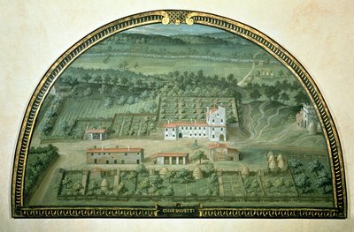 1599年にメディチ家の別荘の景色を描いたルネッテシリーズのコレサルヴェッティ（パネル上のテンペラ） 作： Giusto Utens