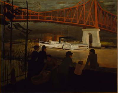 クイーンズボロ橋、イースト リバー、c. 1910年。 作： Glenn O Coleman