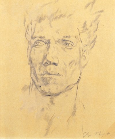 男の頭、1920年頃（木炭） 作： Glyn Warren Philpot