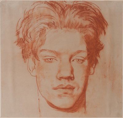 若い男の頭 (赤チョーク) 作： Glyn Warren Philpot