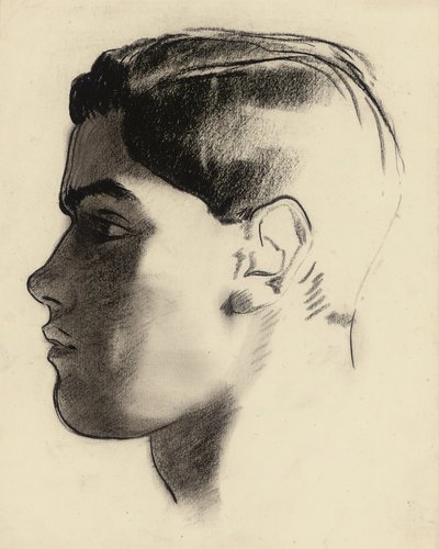 横顔の青年の頭（木炭） 作： Glyn Warren Philpot