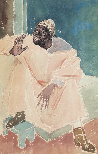 座っているモロッコ、1936（紙にペン、インク、トイレ） 作： Glyn Warren Philpot