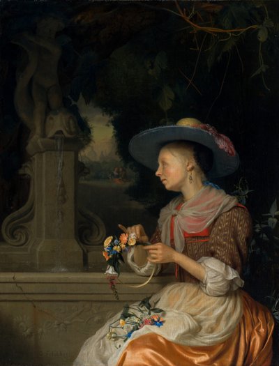 花の冠を編む女 作： Godefridus Schalcken