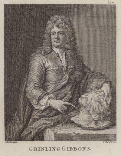 グリンリング・ギボンズ（イギリスの木彫刻家・彫刻家）（エングレービング 作： Godfrey (after) Kneller