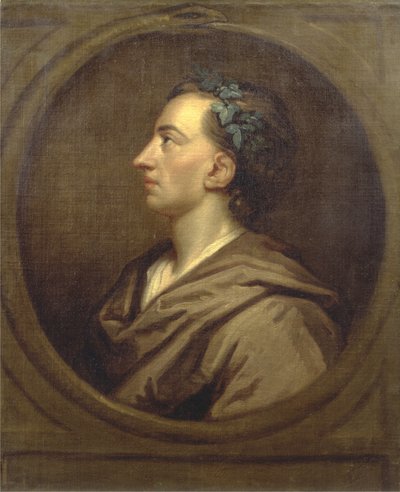 アレキサンダーポープ（1688-1744）プロフィール、アイビーで戴冠（キャンバスに油彩） 作： Godfrey (studio of) Kneller