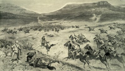 「キンバリーの前にボーア人が行った最後の抵抗-英国騎兵隊の突撃」、1900 作： Godfrey Douglas Giles