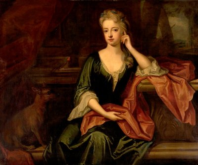 犬とオウムの女性、17世紀 作： Godfrey Kneller