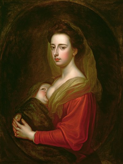 レディメアリーボイル（1566-1673）と彼女の息子チャールズボイル（d.1720）の肖像（塗られた楕円形のキャンバスに油彩） 作： Godfrey Kneller