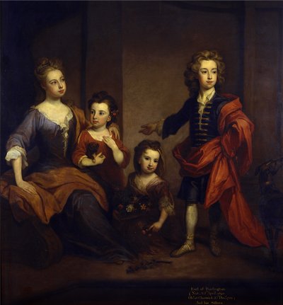 バーリントン伯爵3世リチャード・ボイルと3人の妹エリザベス、ジュリアナ、ジェーン・ボイルの肖像 1700年頃（油彩・キャンバス 作： Godfrey Kneller