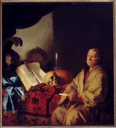 瞑想中の哲学者 絵画（バニテ） ゴットフリート・クネラー（1646-1726）（ec.all.） 1668年 日1,37×1,44m 作： Godfrey Kneller
