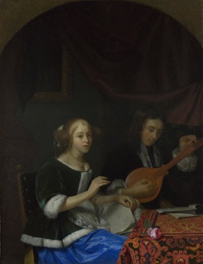 歌っている女性とシターンを持った男性、カリフォルニア州。 1665年～1667年 作： Godfried Cornelisz Schalcken