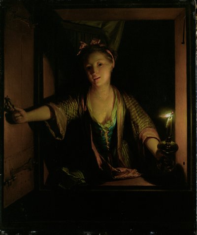 窓辺の少女（油彩・板） 作： Godfried Schalcken