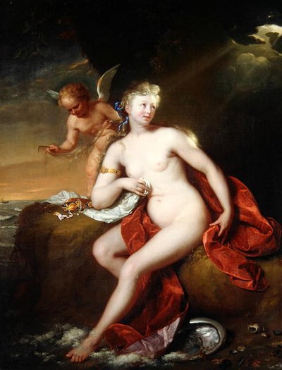 キューピッドに抱かれて生まれたばかりのヴィーナス（油彩・キャンバス） 作： Godfried Schalcken