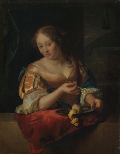 レモンを持つ若い女性 作： Godfried Schalcken