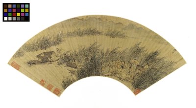 ボートの漁師、川の端を楽しむ、16世紀初頭から17世紀初頭（ボードに取り付けられた金の紙にインクと色） 作： Gong Qian