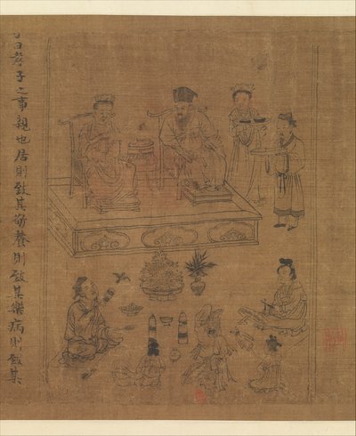 孝経の古典、c.1085（絹のインクと色） 作： Gonglin Li